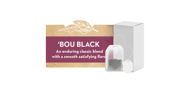 "'Bou Black" text next to close-up of tea bag