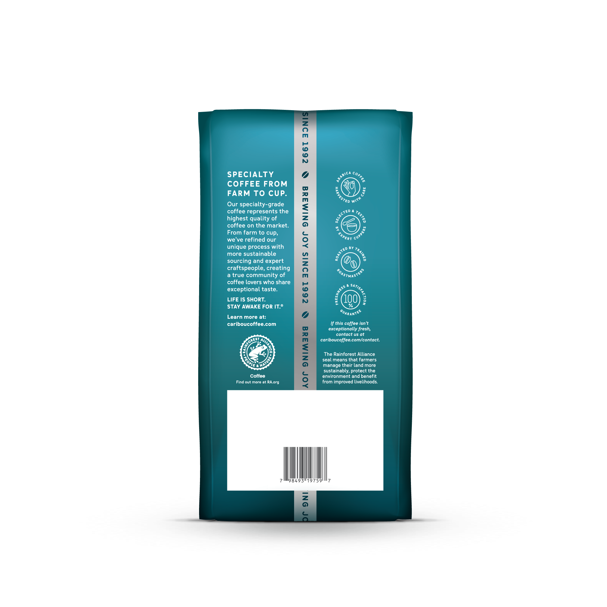 Back of the 11-ounce flavored coffee Smores bagged coffee beans.