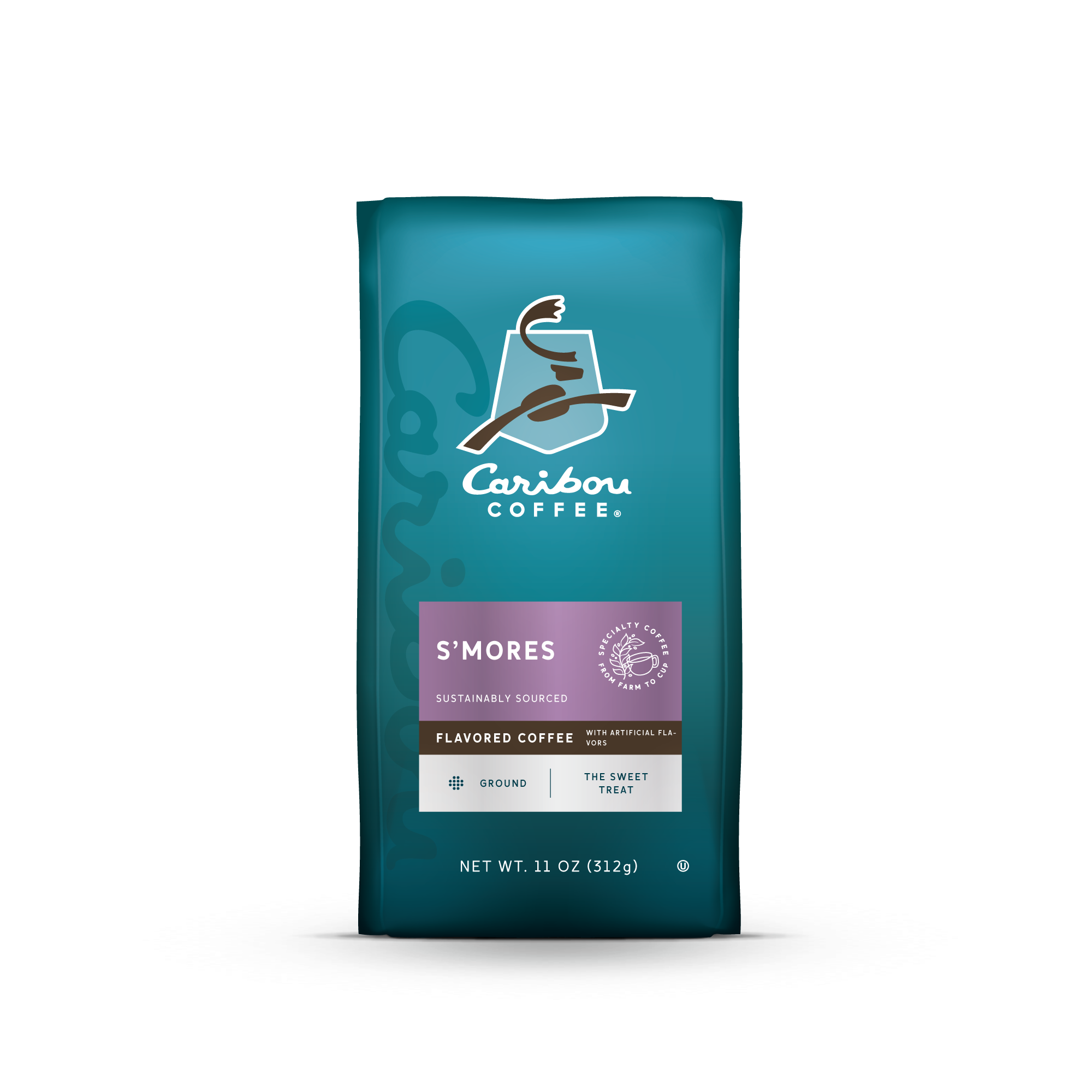Front of the 11-ounce flavored coffee Smores bagged coffee beans.