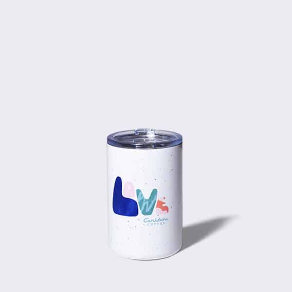 12 ounce stainless short tumbler white with Love on the front