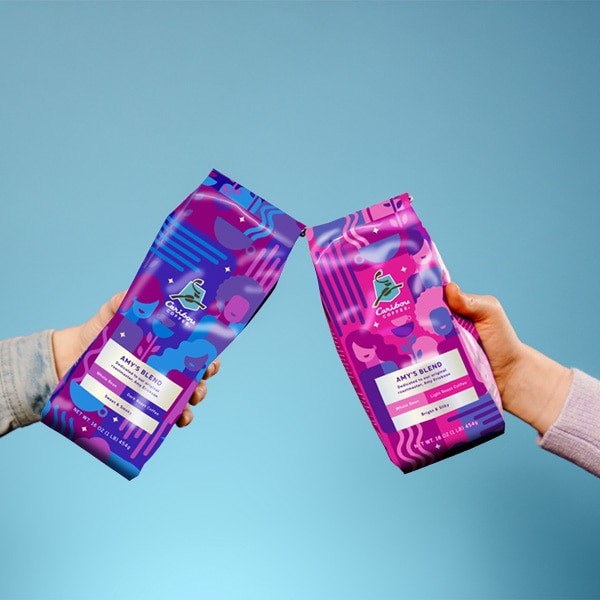 Two bags cheersing Amy's Blend bags