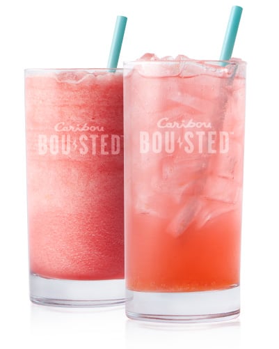 Cherry Limeade Sparkling and Blended. Caribou BOUsted caffeinated beverages