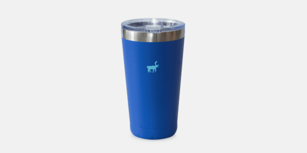 Blue Stainless Steel Tumbler with a blue Caribou