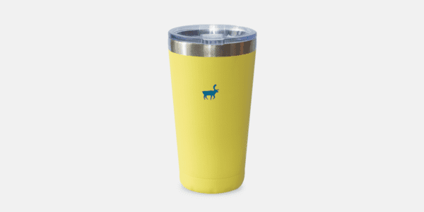 Yellow Stainless Steel Tumbler with a blue caribou.