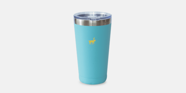 Blue Stainless Steel Tumbler with a yellow caribou.