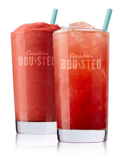 Strawberry Mango Sparkling and Blended. Caribou BOUsted caffeinated beverages