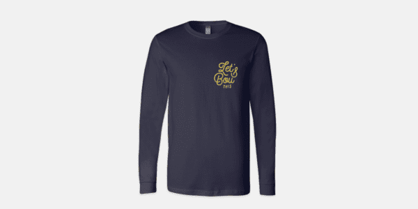 Navy long sleeve with let's bou this on the front