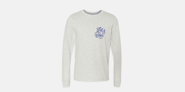 Ash Grey long sleeve front with Let's bou this logo