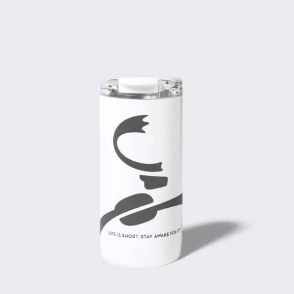 White Tumbler with a grey leaping bou logo