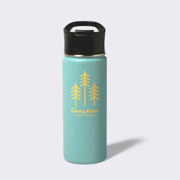 Blue stainless steel tumbler with yellow trees