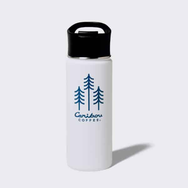 White stainless steel tumbler with blue trees