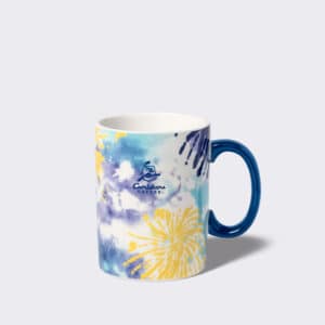 Tie dye mug with a caribou coffee logo on it. Buy one now