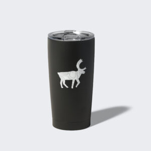 Black tumbler with a caribou. Buy one now