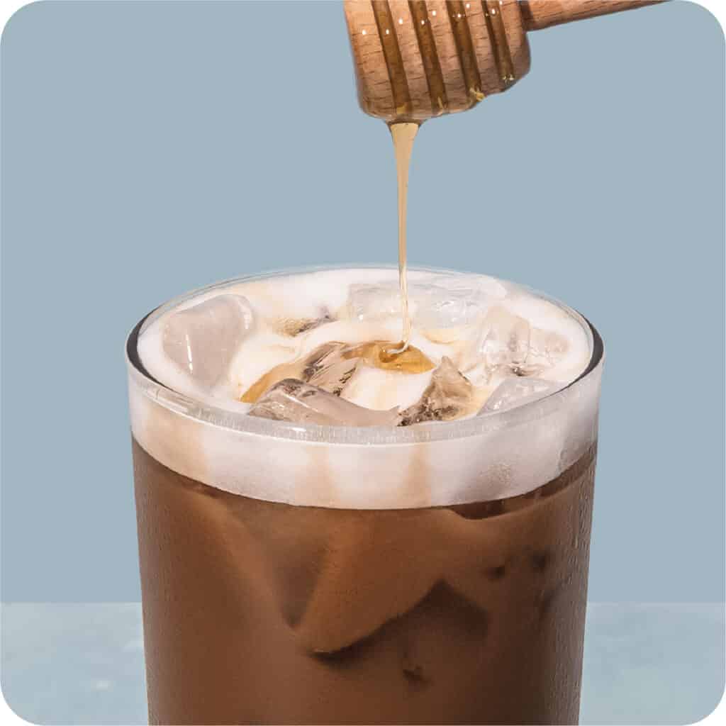 Iced Honey Almondmilk Crafted Press on the Caribou Coffee Summer Menu. Order one now.