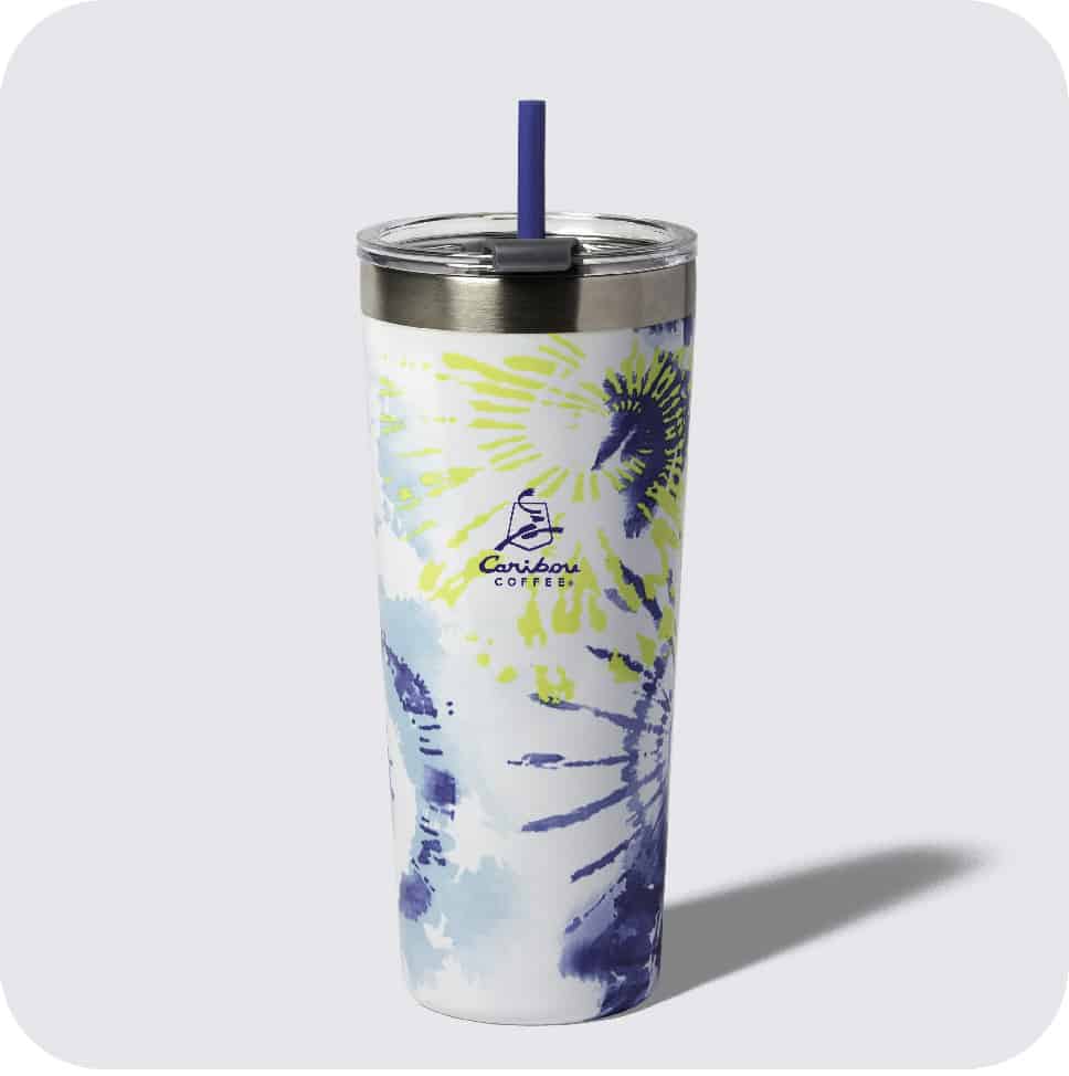 Tie Dye Stainless steel tumbler with straw. Explore drinkware options now.