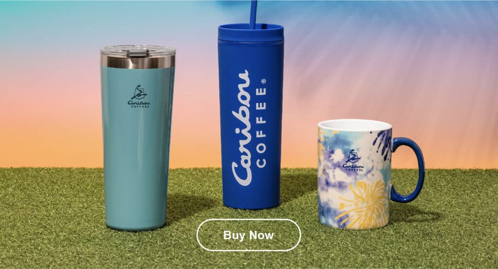 Two tumblers and a caribou mug. Shop now