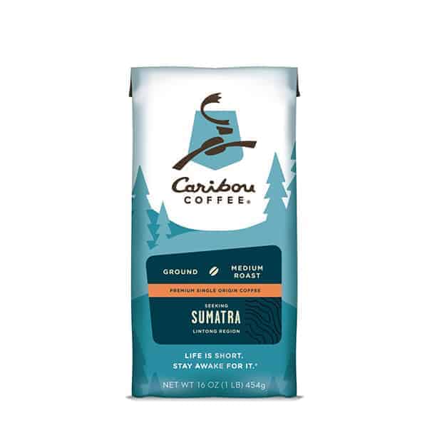 a bag of Caribou Coffee's single origin sumatra blend coffee