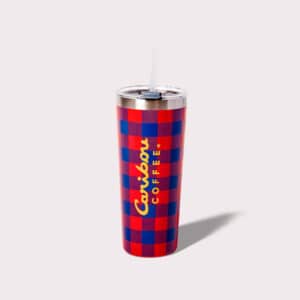 Red and Blue Tumbler with a straw