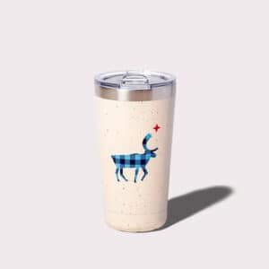 White tumbler with a caribou and a star