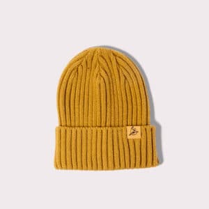 Yellow Beanie with a Caribou Coffee tag
