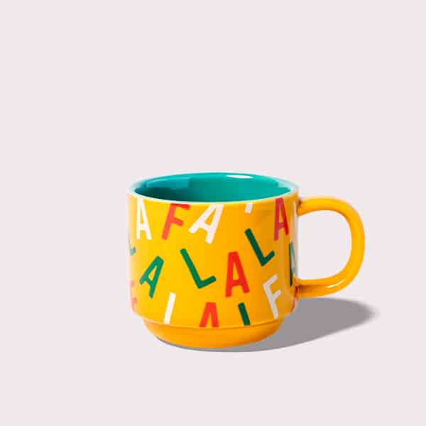 Yellow Mug with Fa La Latte lettering