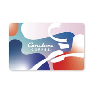 Caribou Coffee gift card with the caribou coffee logo and pastel colors.