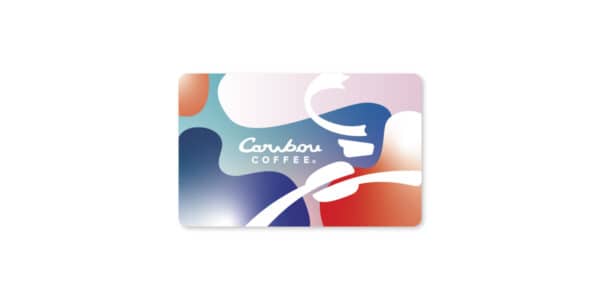 Caribou Coffee gift card with the caribou coffee logo and pastel colors.
