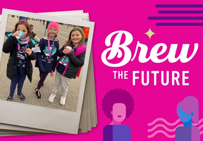 Brew the future. Photos from Girls on the Run 5k. 10% of Amy's Blend goes to Girls on the Run.