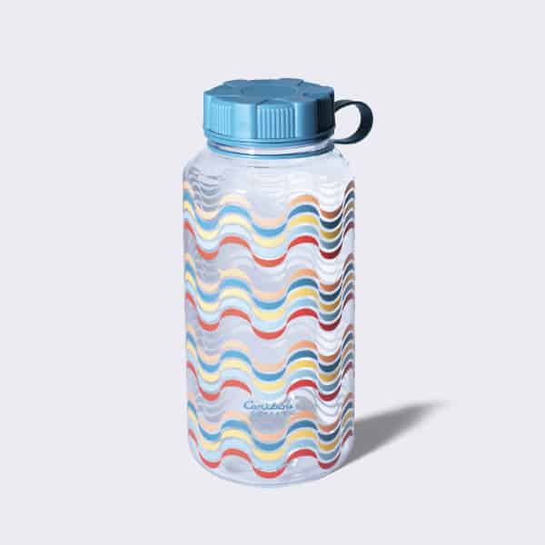 Water bottles with a rainbow pattern