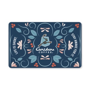 Navy floral Caribou Coffee gift card.