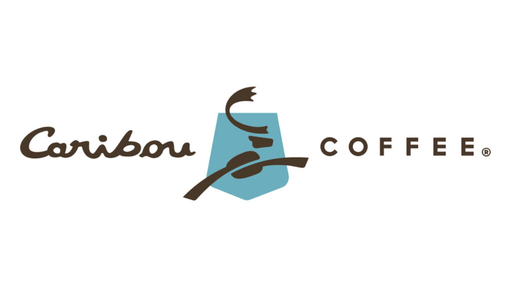 Caribou Coffee in text with leaping 'Bou logo