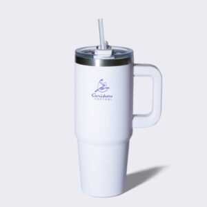 White XL hydration tumbler with straws.