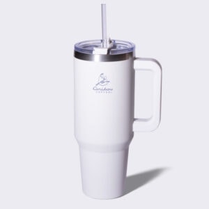 White XL hydration tumbler with straws.