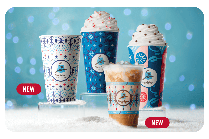 Multiple holiday beverages from Caribou Coffee
