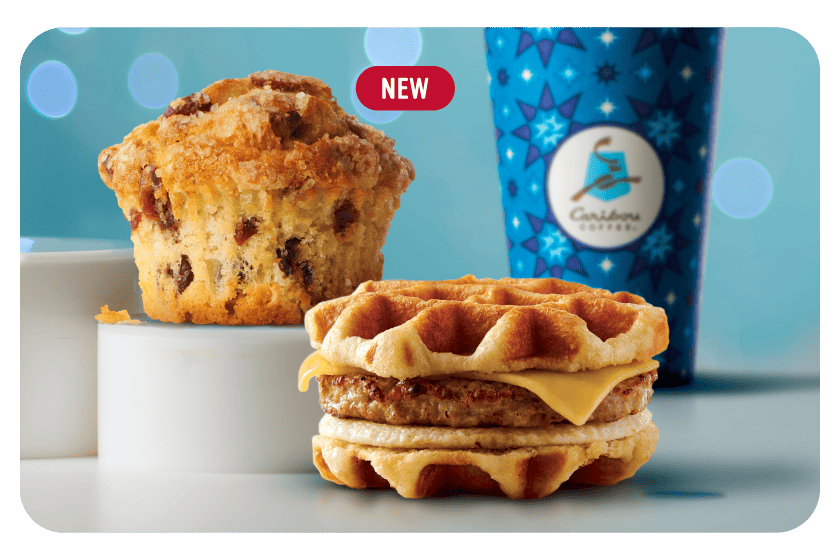 Cranberry Orange Muffin, Maple Waffle Sandwich and a Holiday beverage