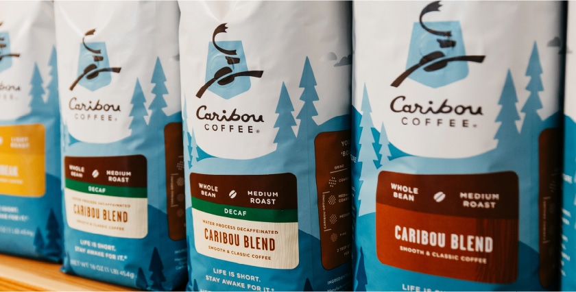 Caribou Coffee signature packaging beans