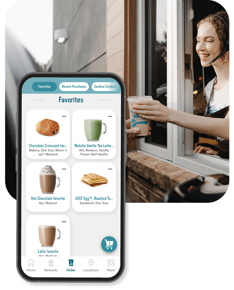 Screenshot of multiple drinks presented in the Caribou app