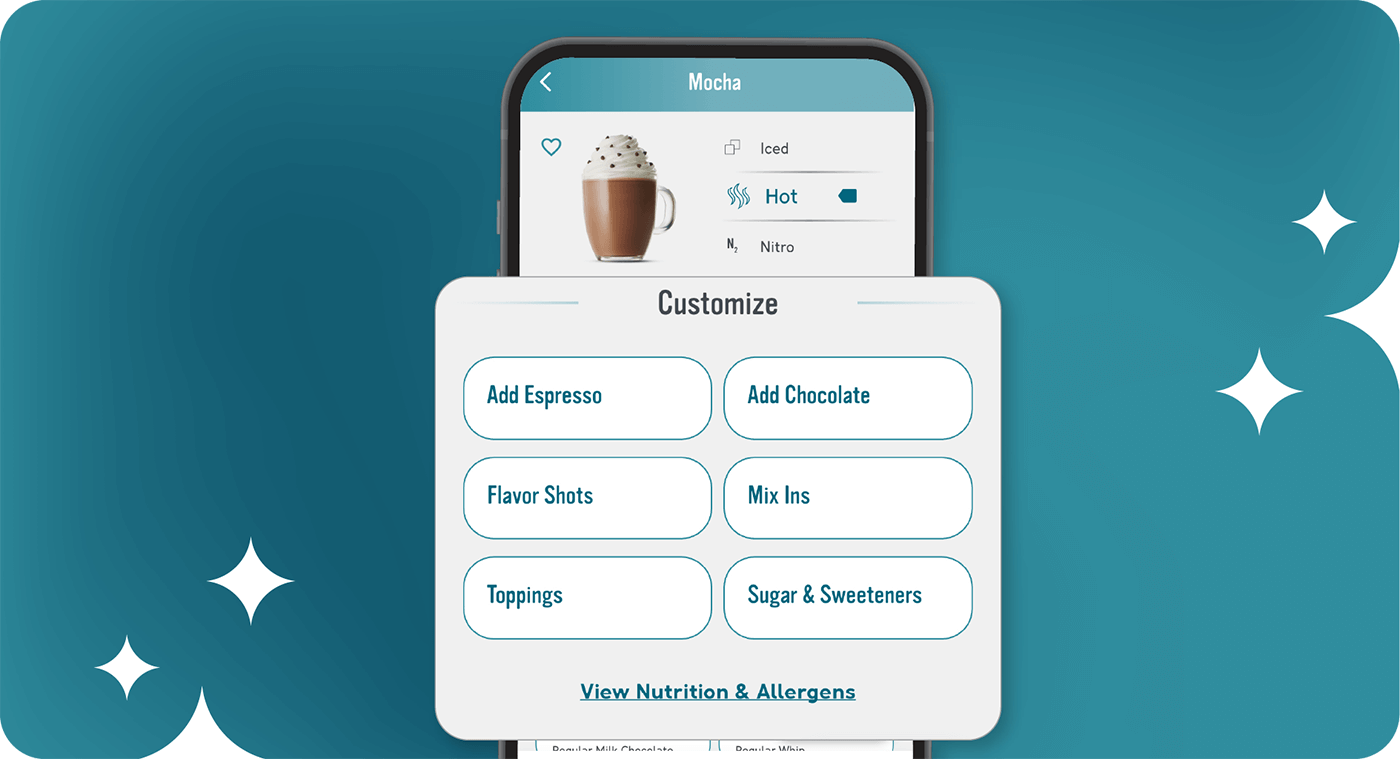 Screenshot of customizing drinks in the app