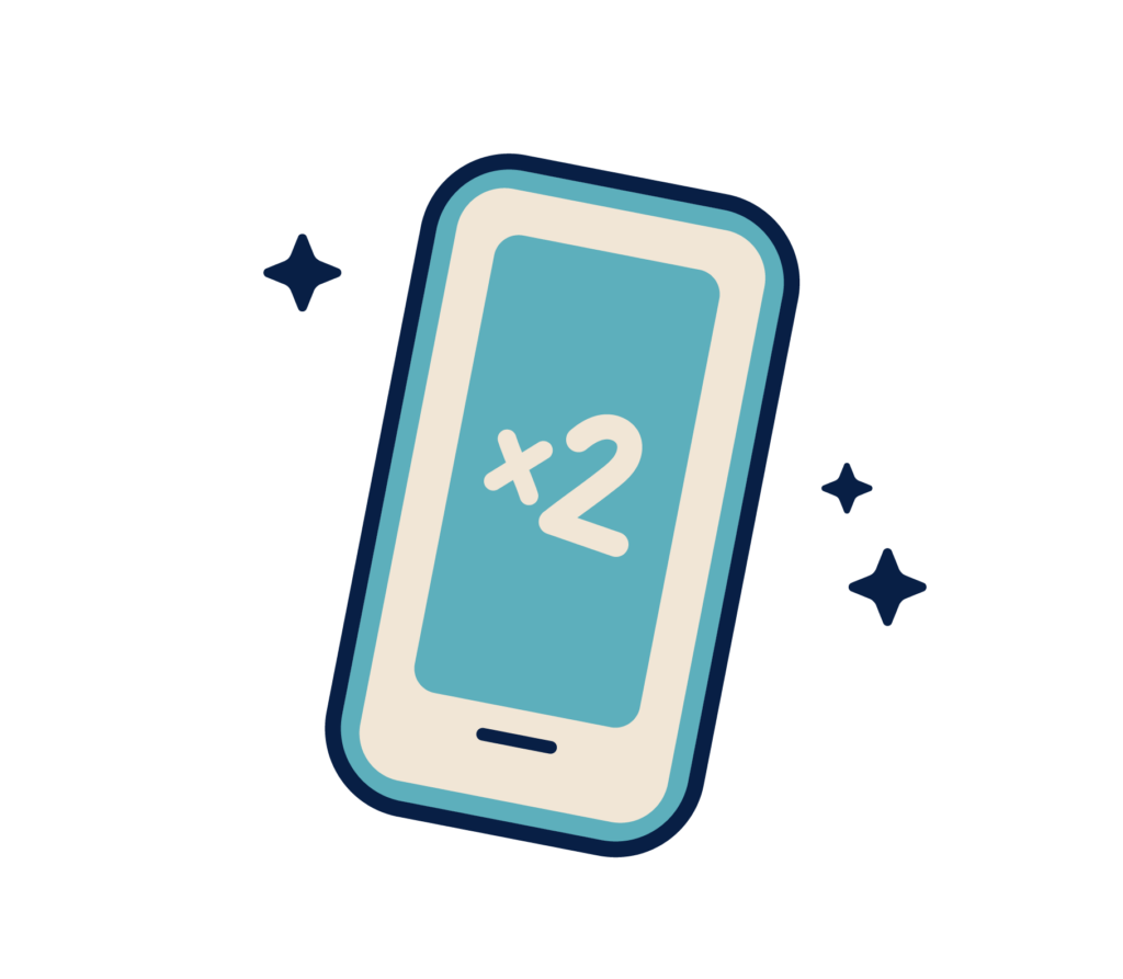 a mobile app icon with "x2"